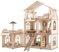 Сборная деревянная модель "Коттедж с пристройкой и мебелью. Премиум"