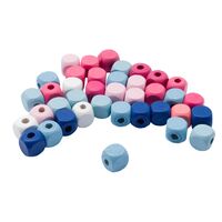 Бусины деревянные "Куб" (10 мм; 35 шт.; сине-розовый микс)