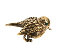 Брошь "Воробушек" (зелёный в чернёном золоте)