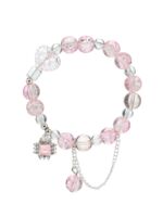 Браслет "Сахарный. Ромб, сердечко и шар" (бело-розовый в серебре)