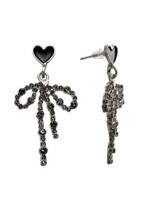 Серьги "Бантики с сердечками" (чёрно-серые в серебре)