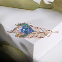 Брошь "Перо павлина" (цветная в розовом золоте)