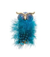 Брошь "Сова с пером" (морской в золоте)