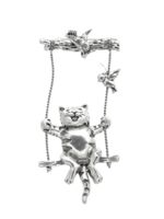 Брошь "Кот на качелях" (в чернёном серебре)