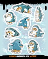 Набор 3D наклеек "Кавайные коты. Акулы"