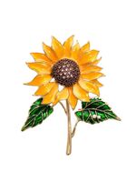 Брошь "Цветок Подсолнуха" (жёлто-зелёная в золоте)