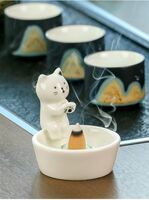 Подставка для благовоний керамическая "Kitty warms" (white)
