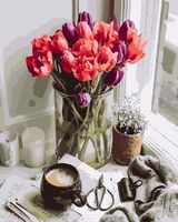 Картина по номерам "Утро, кофе, тюльпаны" (400х500 мм)