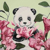 Алмазная вышивка-мозаика "Панда в цветах" (380х380 мм)