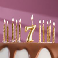 Набор свечей для торта "С Днём Рождения. Золотые. Цифра 7" (11 шт.)