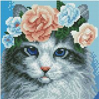 Алмазная вышивка-мозаика "Котик с веночком" (200х200 мм)