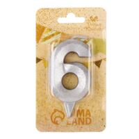 Свеча для торта "Грань. Цифра 6" (серебряный)