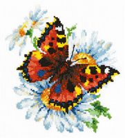 Вышивка крестом "Бабочка и ромашки" (170x180 мм)