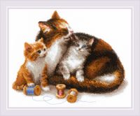 Вышивка крестом "Кошка с котятами" (300х240 мм)